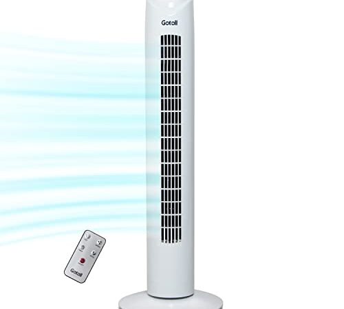 Gotoll Ventilatore a Torre con Telecomando,81,5CM 50W Ventilatore a Colonna con Oscillazione de a 70°,3 modalità,3 velocità,Timer 7.5 Ore