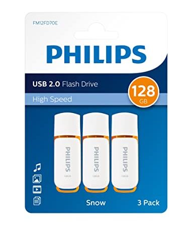 Pen Drive Philips 128gb USB 2.0 FM12FD70E confezione da 3 pezzi pendrive chiavetta chiavina pennina flash 128 gb con cappuccio e portachiavi