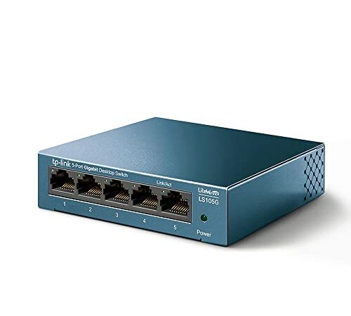 Tp-Link Ls105G Switch Ethernet 5 Porte Gigabit, Sdoppiatore Ethernet, Struttura In Metallo, 802.1P/Dscp Qos, Funzionamento Silenzioso, Montaggio Desktop, Blu, ‎9.98 x 9.8 x 2.5 cm; 190 grammi