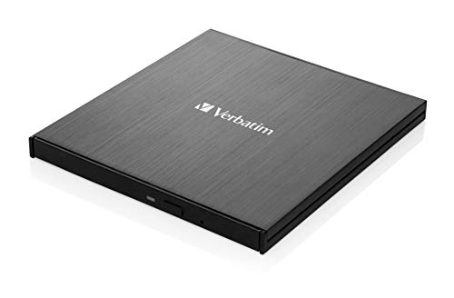 Verbatim Lettore CD/Dvd Esterno Slimline - USB 3.2 Gen1 con Porta USB-C con Cavo USB-C a USB-A e Design Compatto da Viaggio, in Metallo Spazzolato