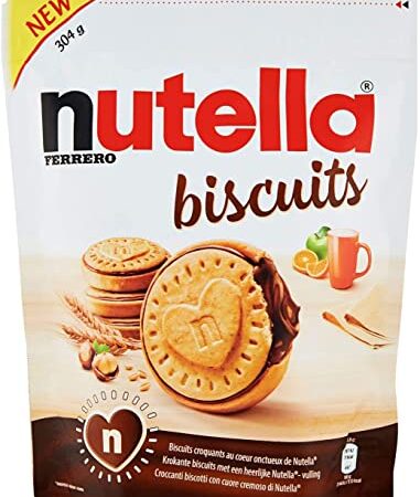 6 Confezioni da 304gr. di NUTELLA BISCUITS, biscotti croccanti dal cuore morbido ripieno del gusto unico di NUTELLA FERRERO, 6x304 gr