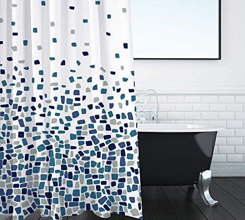 ANSIO Tenda Doccia, Tenda da Bagno, Vasca da Bagno, Antimuffa, Antibatterica, Impermeabile e Lavabile 180 x 180 cm (71 x 71 Pollici) | 100% Polyester - a Mosaico - Blu/Nero