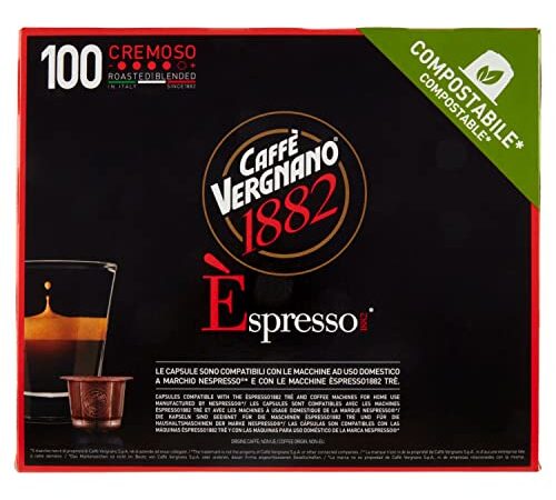 Caffè Vergnano 1882 Èspresso Cremoso, 100 Capsule, Compatibili Nespresso, Compostabili