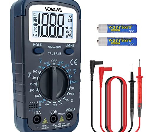 Digitale Multimetro VEBLAB Voltmetro Amperometro Ohmmetro con 2000 conteggi, Portatile MINI Tester per Tensione CA CC / Corrente CC / Resistenza / Continuità / Diodi / HFE
