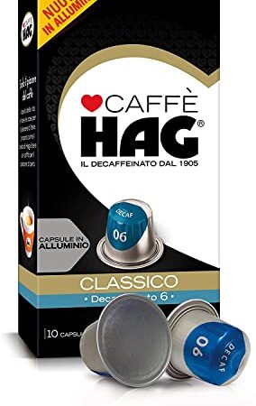 Hag - Capsule Caffè Decaffeinato Espresso Classico - 100 capsule in alluminio - Intensità 6 - Compatibili con Macchine Nespresso - 10 pachetti da 10 capsule (totale 100 capsule)