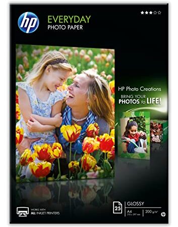 HP Carta Fotografica Lucida HP Everyday Q5451A, Grammatura 200 g/m2, Formato A4, Confezione da 25 Fogli