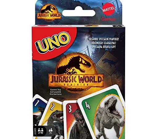 Mattel Games, UNO Jurassic World Dominion, Gioco di Carte per Bambini 7+ Anni, GXD72, Esclusivo Amazon