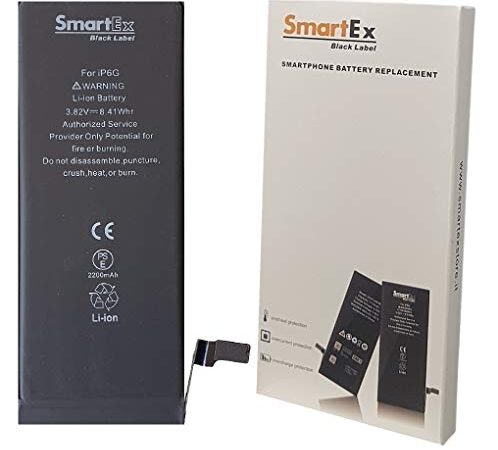 Smartex® Black Label Batteria maggiorata compatibile con iPhone 6 - Capacità 2200 mAh | Anno 2022 | 2 Anni di Garanzia
