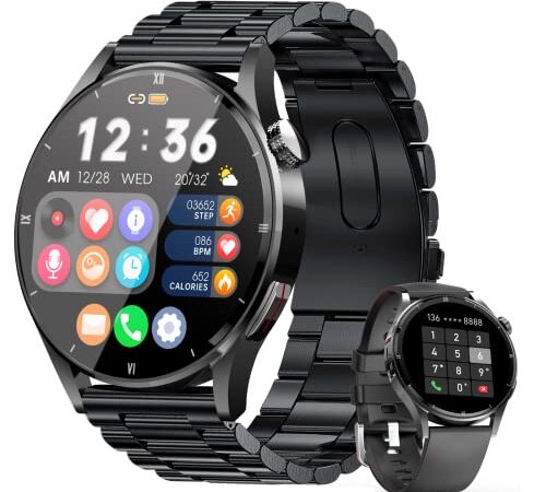 Smartwatch Uomo Orologio Fitness Chiamata Bluetooth, 1,32" Full Touch 360*360 Smart Watch con Cardiofrequenzimetro SpO2 Calorie 70 Modalità Sport Activity Tracker Cronometro per Android/iOS(Nero)