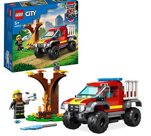LEGO 60393 City Fire Soccorso sul Fuoristrada dei Pompieri, Camion Giocattolo dei Vigili del Fuoco 4x4 Lancia-Elementi d'Acqua, Giochi per Bambini e Bambine