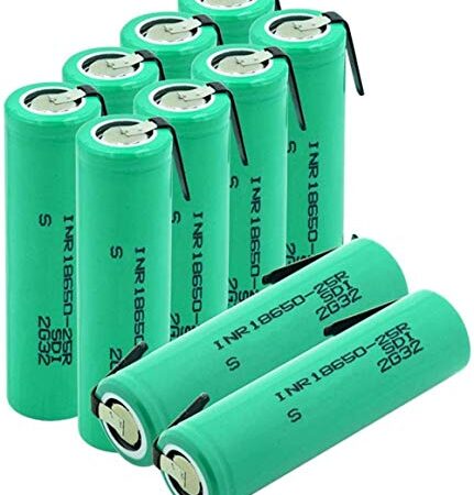 Batterie agli Ioni di Litio da 3.7v 2500mah 18650-25r agli Ioni di Litio Batterie Protette Caricate PTC a Scarica 20a con 2 Linguette-10pieces