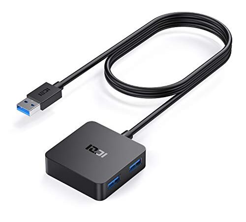 ICZI Hub USB 3.0, Compatto e Ultrasottile 4 Porte Splitter Dati USB con Cavo Lungo 4 piedi Adatto per MacBook Pro, Mac Mini, iMac, Android TV box, Nintendo Wii, Notebook …