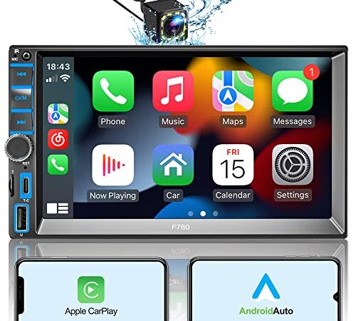 RDS Autoradio 2 Din Compatibile CarPlay&Android Auto,7 pollici HD Touch Screen con Bluetooth 5.2,Lettore MP5 per auto con Backup Camera(Free)/USB Type-C Port/SWC/AV In/MirrorLink/AMFM Car Radio