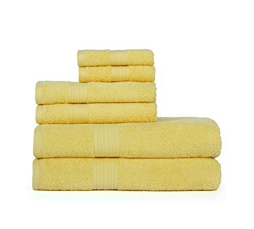 Ample Decor - Set di 6 asciugamani da bagno di lusso, 100% cotone, per hotel e spa, ad asciugatura rapida, super morbido, ad alta assorbenza, 2 mani e 2 lavati), colore: giallo