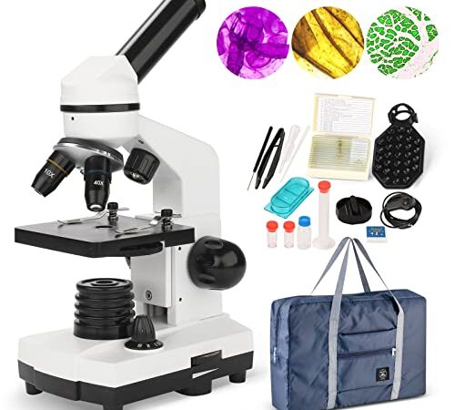 Microscopio per Bambini e Principianti 100X-1000X, Microscopio Professionale con Adattatore per Telefono, Vetrini per Microscopio set, Microscopio portatile potenti per Home Scientifico Enducation