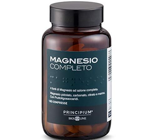 BIOS LINE Principium, Magnesio completo, 4 fonti di magnesio ad azione completa, Integratore anti stress, Senza glutine e senza lattosio (180 Compresse)