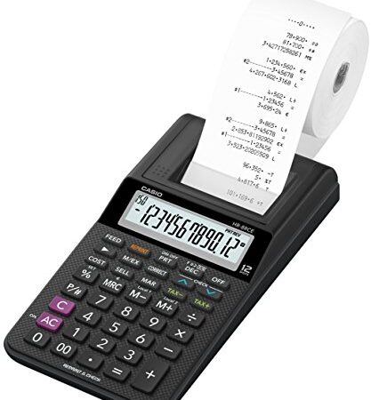 Casio HR-8RCE-BK Calcolatrice Scrivente Portatile, Display a 12 Cifre, Funzioni Check e Correct, Funzioni After Print e Re-print, Scatola, Nero