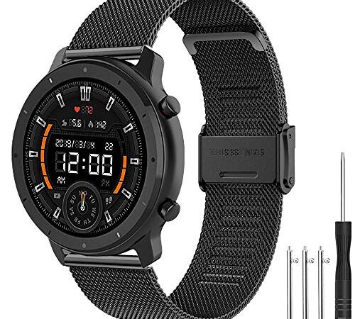 Cinturino per Amazfit GTR Braccialetto, 22mm Cinturino in Acciaio Inossidabile in Metallo Cinturino per Amazfit Pace, Amazfit Stratos 3 2 2S 1, Amazfit GTR 47m, Amazfit GTR 2, GTR 2e, GTR 3, GTR 4