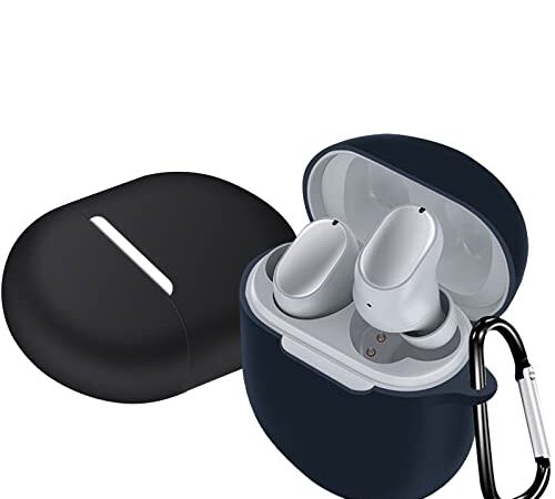 [Confezione da 2] EasyBee Cover Cuffie Compatibile con Xiaomi Redmi Airdots 3 Pro Custodia in Silicone + Moschettone, Protezione Completa Antiurto - Nero e Blu Scuro