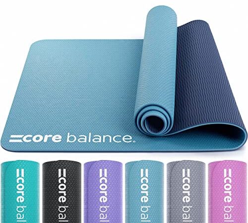 Core Balance Tappetino Yoga in TPE - Spessore 6mm, Antiscivolo, Ecologico, Resistente, per Pilates Fitness, Tracolla da viaggio, 183cm x 65cm - Disponibile in 6 colori Blu