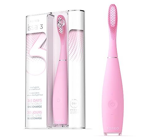 FOREO ISSA 3,Pink, spazzolino elettrico sonico 4 in 1 per denti, guance e lingua, ultraigienico, spazzolino da viaggio, testina di 6 mesi, impermeabile, 365 giorni/ricarica USB, garanzia di 2 anni