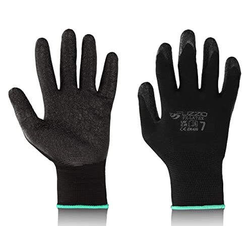 FUZZIO® 6 paia di guanti da lavoro EN388 con rivestimento in lattice, guanti da giardino, misura 7, colore: nero