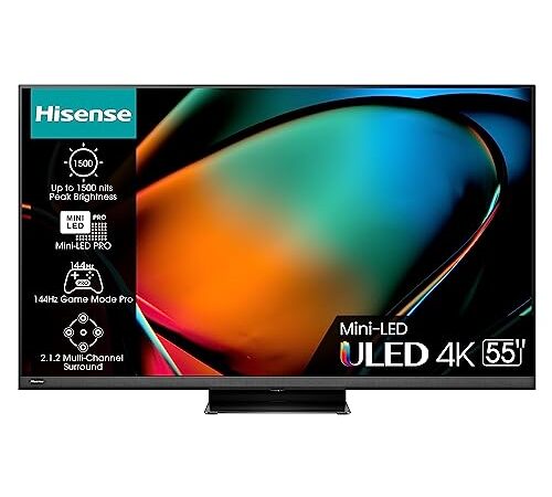 Hisense 55" ULED Mini-LED 4K 2023 55U8KQ, Smart TV VIDAA U7, Dolby Vision IQ, HDR 10+ Adaptive, 144Hz Game Mode PRO, Alexa Built-in, VIDAA Voice, Tuner DVB-T2/S2 HEVC 10, lativù 4K