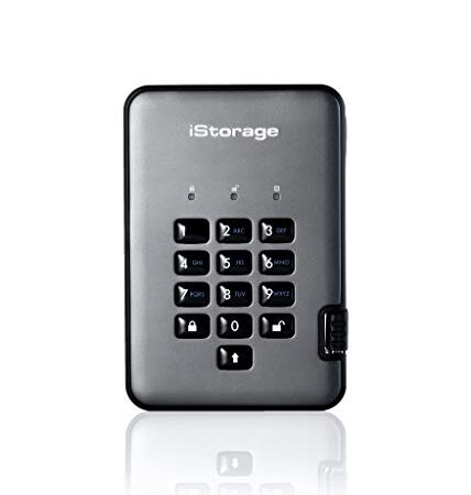 iStorage diskAshur PRO2 HDD 4TB Disco rigido sicuro certificato FIPS Livello 2 - Password protetta, resistente alla polvere e all'acqua, portatile, crittografia hardware USB 3.1 IS-DAP2-256-4000-C-G