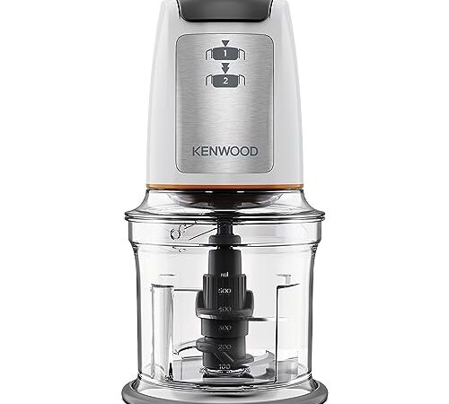 Kenwood Chopper CHP61.100WH, Potenza 500W, Ciotola da 0.5L, 2 velocità, Sistema a quattro lame, Anello antiscivolo per la stabilità del tritatutto, Lavabile in Lavastoviglie, Bianco/SIlver