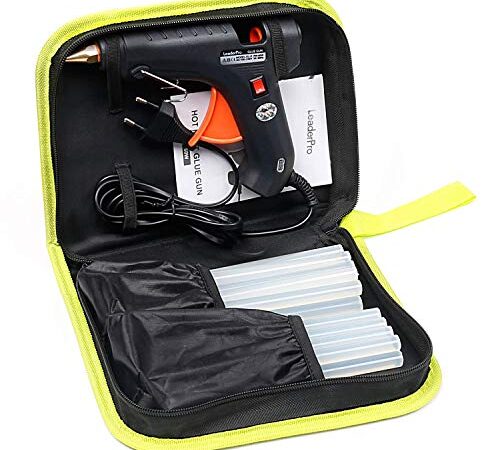 LeaderPro 60W Pistola Colla a Caldo con Borsa per Attrezzi, 20 Pezzi Stick di Colla 11mm/19cm, Filo 1.4m, Pistole Per Colla Per Fai Da Te Arti/Imballaggie/Piccole Casa/Ufficio Riparazioni, Nero