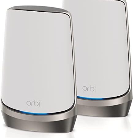 NETGEAR Orbi Mesh WiFi 6E Quad Band RBKE962 - Router con 1 Extender Satelliti, Copertura Fino a 400 m², 200 Dispositivi, AXE11000, Fino a 10.8 Gbps, Bianco