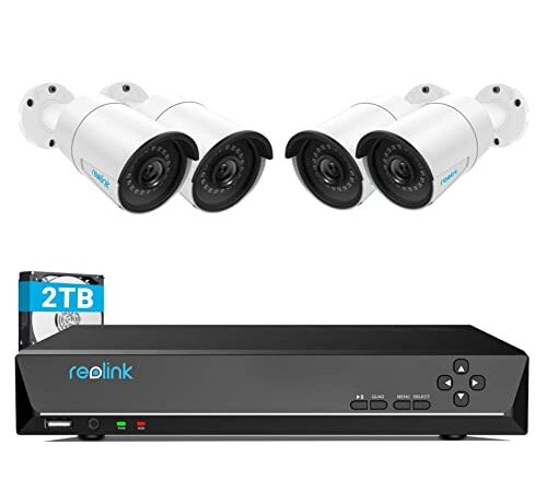 Reolink 4MP Kit Videosorveglianza PoE, 8CH 2TB NVR con 4X 4MP Telecamera Esterno IP PoE, Sistema di Sorveglianza, Visione Notturna di 30 Metri, Registrazione 24/7, RLK8-410B4-4MP (Ricondizionato)