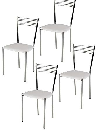 t m c s Tommychairs - Set 4 sedie modello Elegance per cucina bar e sala da pranzo, struttura in acciaio cromato e seduta imbottita e rivestita in pelle artificiale colore bianco