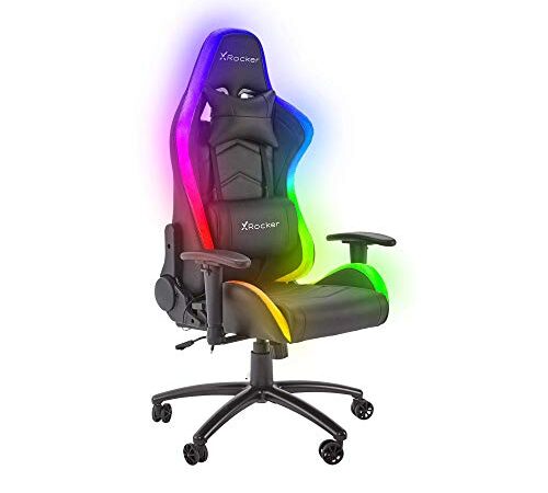 X Rocker Bravo RGB Sedia da gioco per PC con illuminazione a LED Neo Motion, sedia da ufficio ergonomica con schienale alto, sedile regolabile in altezza e girevole, ecopelle PU -Nero