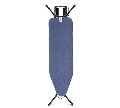 Brabantia - Asse da Stiro B - Per Ferro a Vapore - Regolabile in Altezza - Robusto a Quattro Gambe - Con la Mano Sinistra e Destra - Pieghevole - Denim Blue - 124x38 cm