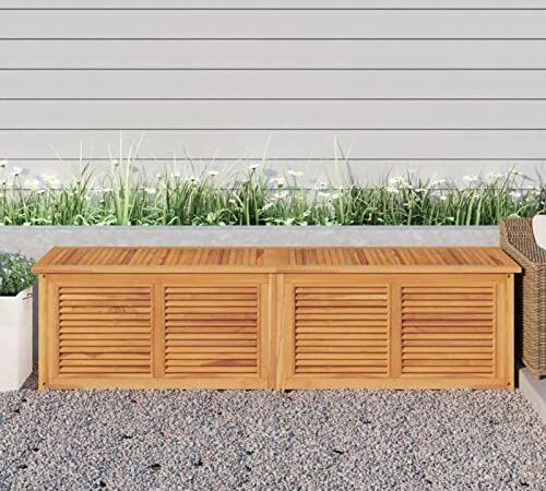 Festnight Contenitore Giardino con Borsa, Baule Da Esterno, Baule Da Giardino, Cassapanca Contenitore Da Esterno, Baule Da Interno, 200x50x53cm Legno Massello Teak