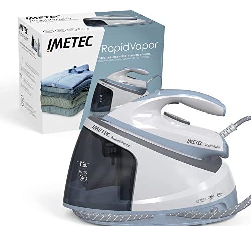 Imetec Rapidvapor Ferro da Stiro Generatore di Vapore, Piastra Fluid Ceramic a Rapido Riscaldamento, Leggero, Sistema di Pulizia Calc Clean, Colpo Vapore 240 g, 2400 W, 5 Bar Pump