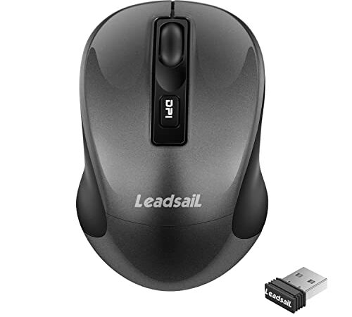 LeadsaiL Mouse Wireless, Mouse Ergonomico 2.4G, Mini Mouse Ottico Silenzioso, Mouse da Gioco per Laptop con Ricevitore nano Mouse Wireless Regolabili a 3 Livelli DPI per Windows, Mac - Grigio