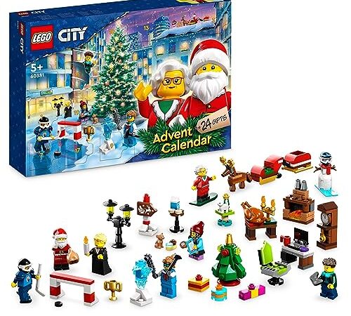 LEGO 60381 City Calendario dell'Avvento 2023 con 24 Regali, Incluse le Figure di Babbo Natale e della Renna, e Tappeto da Gioco Invernale, Regalo Natalizio per Bambini, Bambine, Ragazzi e Ragazze