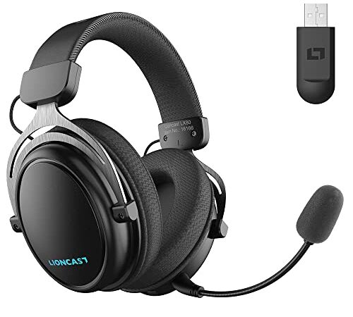 Lioncast® LX80 - Cuffie da gioco con microfono wireless [80 ore di batteria] – Cuffie PS5 – Xbox One – Cuffie da gioco PC – Cuffie wireless da gioco senza fili Bluetooth – Cuffie da gioco wireless