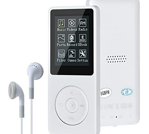 Lychee - Lettore musicale digitale, lettore MP3/MP4, 8 GB, lettore musicale HiFi portatile, senza perdita di suono, con musica/video/registrazione vocale/radio FM, supporta fino a 64 GB (bianco)