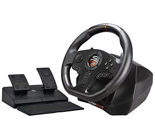 Superdrive - Volante da corsa SV710 con pedali, palette del cambio e vibrazione - compatibile con PC (programmabile per tutti i giochi)