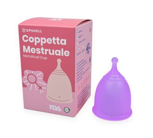 UPSHELL Cup - Coppetta Mestruale in Silicone Senza Lattice (Taglia S, Viola), Coppa Comoda e Sicura, Lavabile con Sterilizzatore, Coppette Mestruali Salvaslip dal Design Italiano