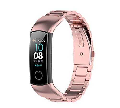 Yikamosi Compatible with Huawei Honor Band 4/Band 5,Stainless Steel Metal Quick Fit Replacement Smart Watch Bracelet Strap Bands for Huawei Honor Band 4(CRS-B19)/Band 5(CRS-B19S)(Rose Pink)