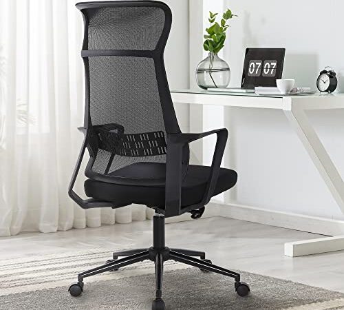 Youhauchair Sedia Ufficio Ergonomica, Sedia Scrivania in Rete Traspirante, Poltrona Ufficio Girevole a 360 Gradi e Regolabile in Altezza, Sedie Ufficio con Sedile Imbottito, Nero